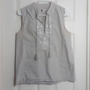 boho top J. Crew Factory cotton sleeveless Embroidered Tassels 6